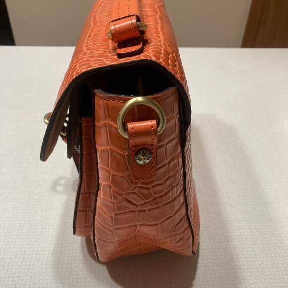 NWOT Patricia Nash Apricot Croc Embossed Large Leather Satchel (Crossbody?) - Picture 6 of 11
